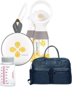 Medela Swing Maxi FLEX 2021 Dubbele Elektrische Borstkolf Met Oplaadbare Accu Met Kolftas, Koeltas En 6 Moedermelkbewaarflesjes - Donkerblauw