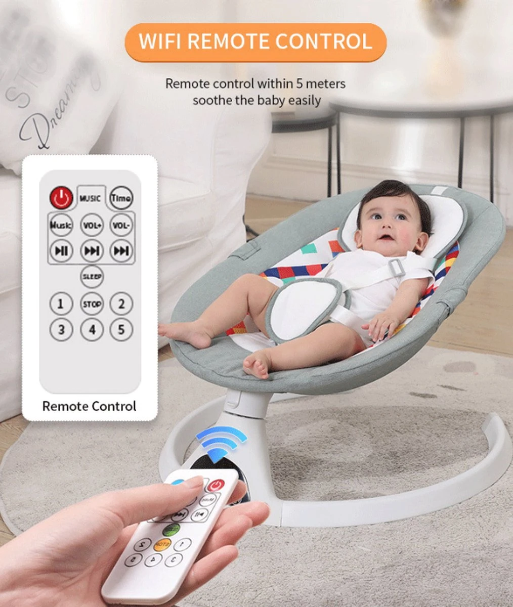 Tissy® Elektrisch Wipstoel - Baby Schommelstoel - Elektrische Babyschommel - Babyswing - Wipstoeltjes Voor Baby Met Klamboe Bluetooth Muziek Grijs 15 Tissy® Elektrisch Wipstoel - Baby Schommelstoel - Elektrische Babyschommel - Babyswing - Wipstoeltjes Voor Baby Met Klamboe Bluetooth Muziek Grijs - Afbeelding 13