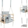 Baby Schommel Binnen - Babyschommel Babyzitje - Stof Hout - Babyschommel Binnen - Kinderschommel - Schommel Baby Zitje - Schommelzitjes - Schommelstoel - Baby Swing Seat - Plafondhanger 3 In 1 - Grijs