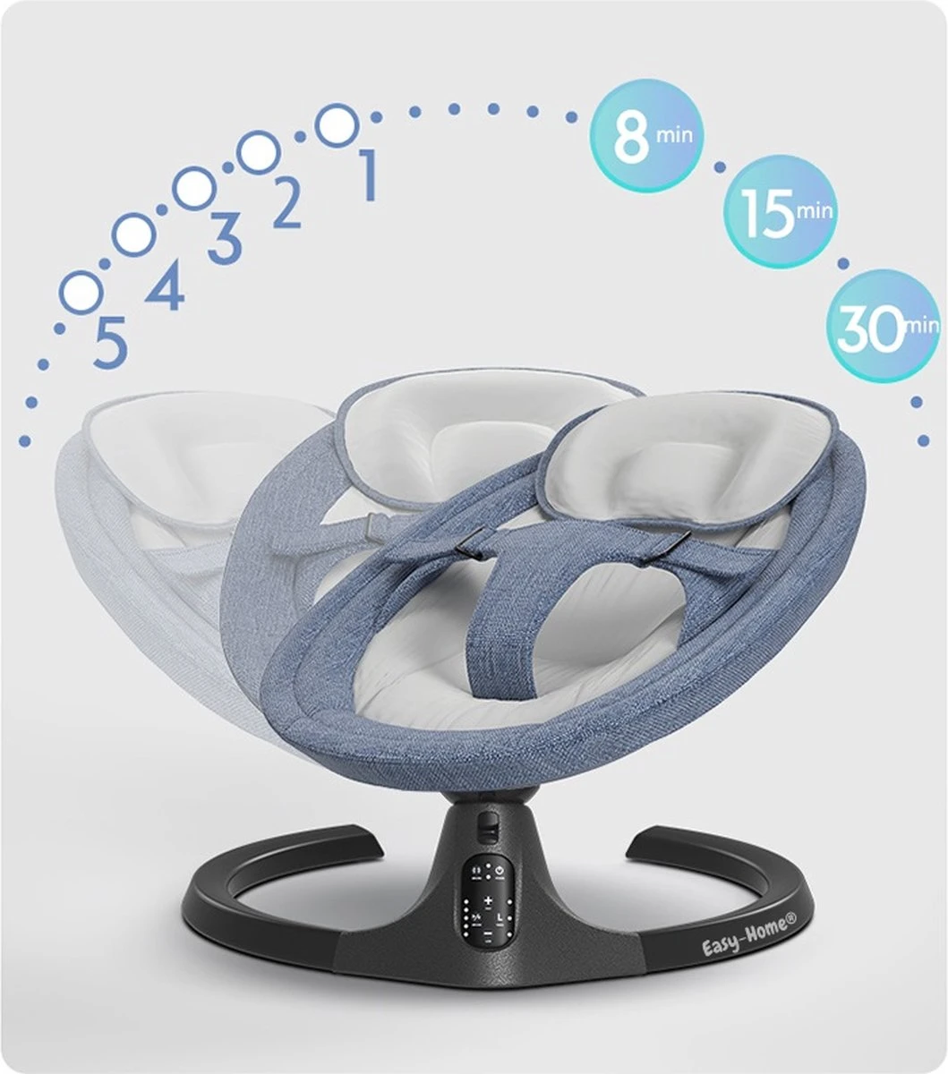 Merkloos Easy-Home® - Elektrische Wipstoel - Babyschommel - Baby Swing - Incl Tafel - Bluetooth - White Noise - 20kg 11 Merkloos Easy-Home® - Elektrische Wipstoel - Babyschommel - Baby Swing - Incl Tafel - Bluetooth - White Noise - 20kg - Afbeelding 9