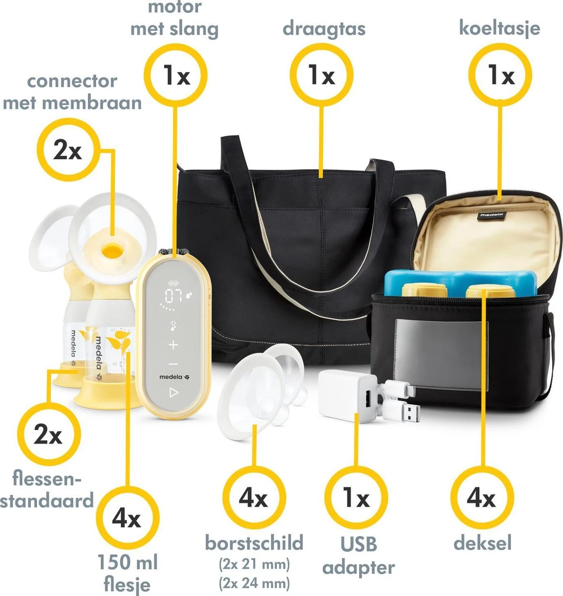 Medela Freestyle Flex Borstkolf Kolfapparaat Dubbele Elektrisch Kolf Compact En Licht - Oplaadbare Accu - USB Lader - Registratie Via De Medela Family App 12 Medela Freestyle Flex Borstkolf Kolfapparaat Dubbele Elektrisch Kolf Compact En Licht - Oplaadbare Accu - USB Lader - Registratie Via De Medela Family App - Afbeelding 10
