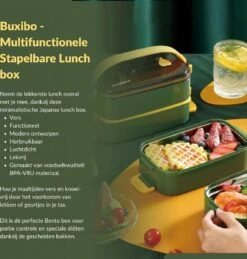 Buxibo - Multifunctionele Stapelbare Lunch Box - Bento Box - Lekvrije Voedsel Container Met Handvat - 4-Laags - Anti - Overflow - Geïsoleerde Maaltijd Box Voor Werk/Kantoor/School - Roestvrijstaal - Groen - 2800ML -Stokke Verkoop 1146x1200 5