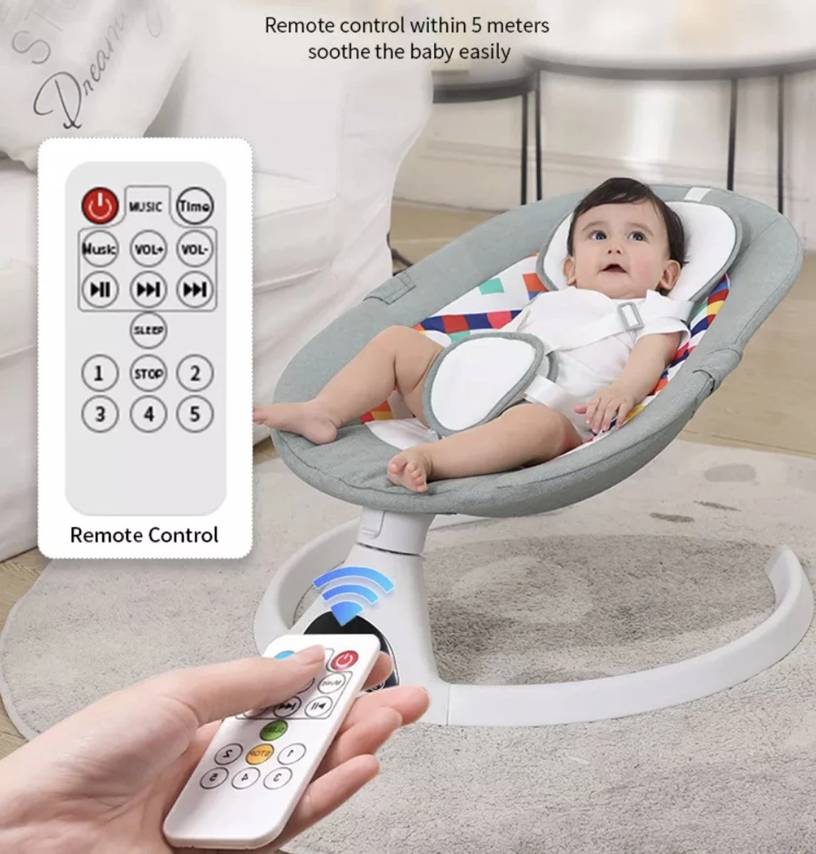 Tissy® Elektrisch Wipstoel - Baby Schommelstoel - Elektrische Babyschommel - Babyswing - Wipstoeltjes Voor Baby Met Klamboe Bluetooth Muziek Grijs 3 Tissy® Elektrisch Wipstoel - Baby Schommelstoel - Elektrische Babyschommel - Babyswing - Wipstoeltjes Voor Baby Met Klamboe Bluetooth Muziek Grijs