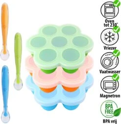 Multifunctionele Babyvoeding Bewaarbakjes Met Baby Lepeltjes - Set Van 6 - Bewaarbakje - Baby Voeding - Moedermelk Bewaren - Bewaren - BPA Vrij - Babyvoeding Diepvriesbakje - Ijslolly Vromen - Baby - Mini Cupcakes - Invriezen - Afsluiten - Magnetron