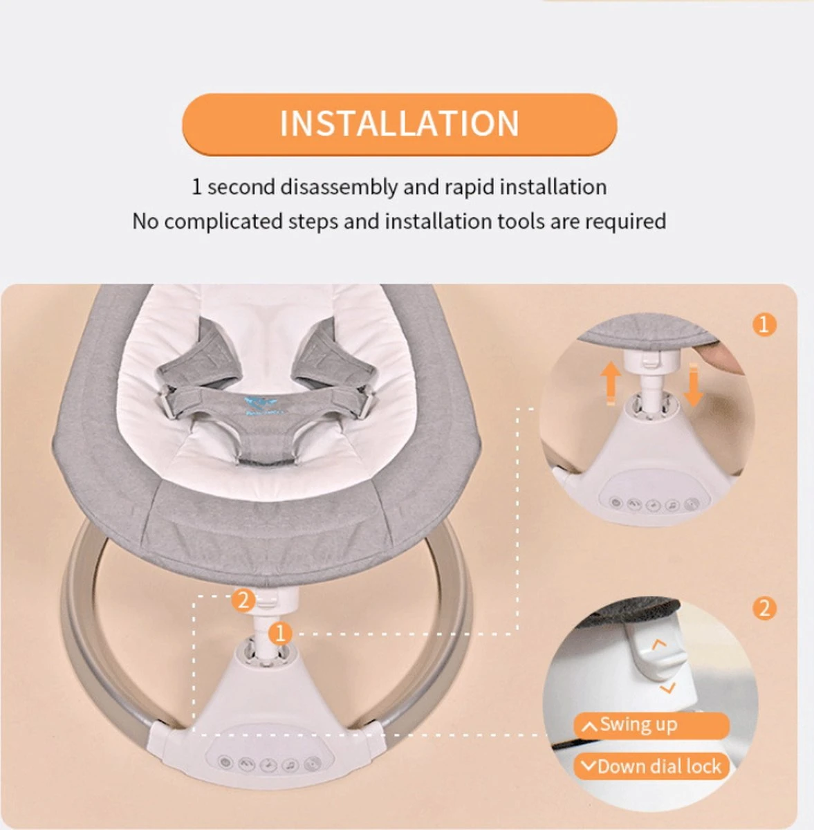 Tissy® Elektrisch Wipstoel - Baby Schommelstoel - Elektrische Babyschommel - Babyswing - Wipstoeltjes Voor Baby Met Klamboe Bluetooth Muziek Grijs 4 Tissy® Elektrisch Wipstoel - Baby Schommelstoel - Elektrische Babyschommel - Babyswing - Wipstoeltjes Voor Baby Met Klamboe Bluetooth Muziek Grijs - Afbeelding 2