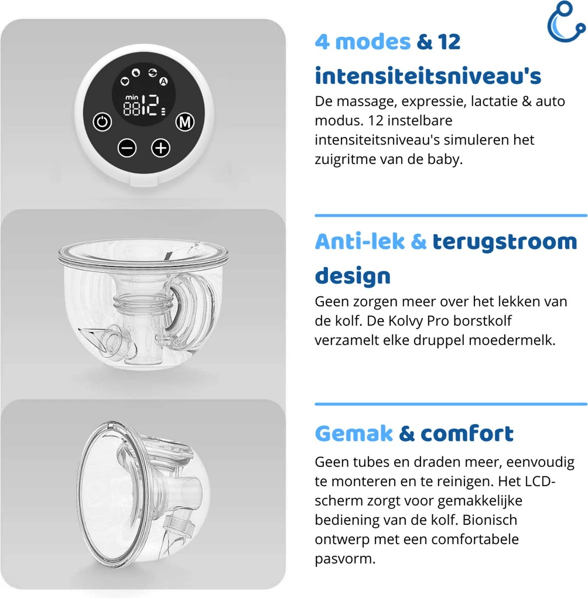 Kolvy® Pro Draadloze Elektrische Borstkolf - Intelligente Kolfapparaten - Handsfree Breast Pump - 4 Modes & 12 Levels - USB Oplaadbaar - NIEUW - Professioneel - LED Scherm - Incl. 3 Maten 14 Kolvy® Pro Draadloze Elektrische Borstkolf - Intelligente Kolfapparaten - Handsfree Breast Pump - 4 Modes & 12 Levels - USB Oplaadbaar - NIEUW - Professioneel - LED Scherm - Incl. 3 Maten - Afbeelding 12