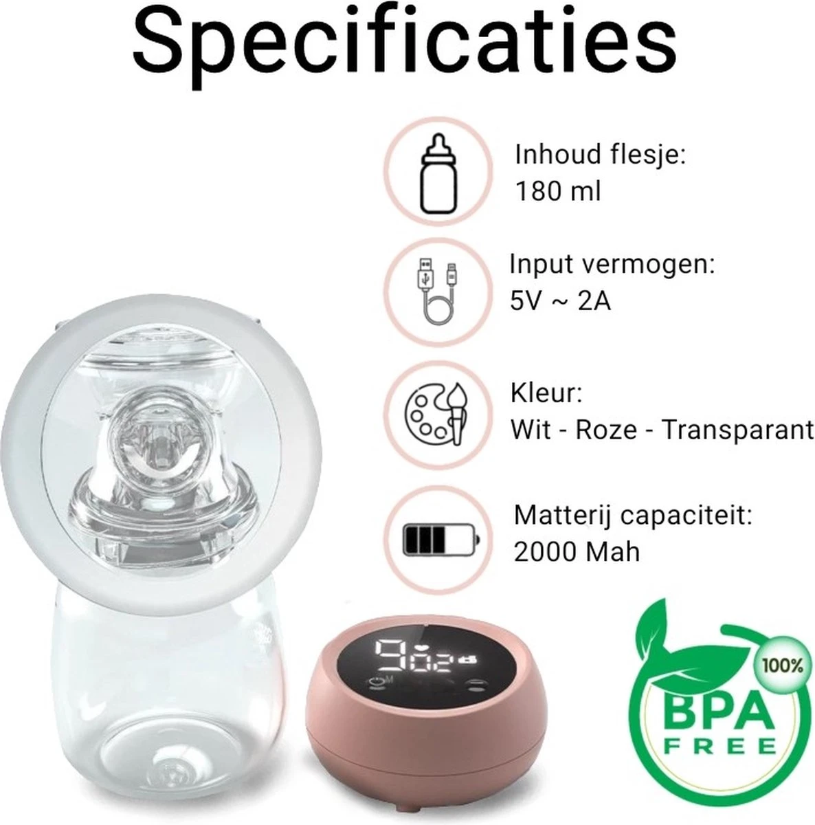 Baby-V® Electrische Borstkolf - Kolfapparaten - Draadloze Borstkolf Handsfree - Inclusief 2 Flesjes 4 Baby-V® Electrische Borstkolf - Kolfapparaten - Draadloze Borstkolf Handsfree - Inclusief 2 Flesjes - Afbeelding 2