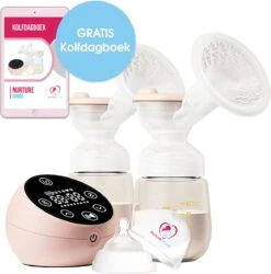 NurtureGoods Dual Efficient Borstkolf - Smart 3.0 - Vernieuwd 2023 Model - Draadloze Dubbele Elektrische Borstkolf - Oplaadbare Accu - Inclusief 2x180 Ml Babyfles, Kolfdagboek En Speen