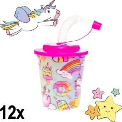 Merkloos Decopatent® 12 STUKS UNICORN / EENHOORN 3D Drink Beker Met Rietje En Deksel - 250ML - Unicorns Plastic Bekers - Kinderfeestje - Kinderverjaardag Bekertjes - Traktatie - Uitdeelcadeaus -Stokke Verkoop 1198x1200 16