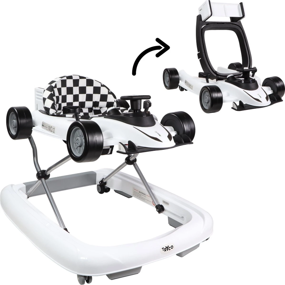 Tryco F1 Racer Loopstoel - 2-in-1 Loopstoel En Loopwagen - Wit - Met Geluid 3 Tryco F1 Racer Loopstoel - 2-in-1 Loopstoel En Loopwagen - Wit - Met Geluid