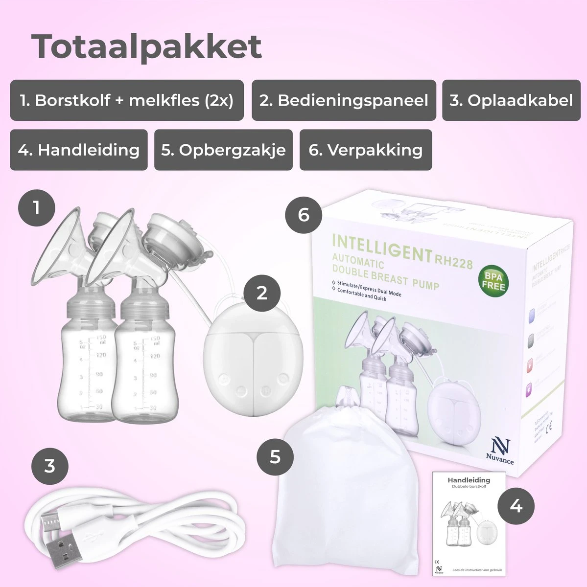 Nuvance - Dubbel Draagbare Elektrische Borstkolf - Inclusief Melkfles - 300ml - Handkolf - Kolfapparaten - Borstvoeding - 18 Standen - BPA Vrij 11 Nuvance - Dubbel Draagbare Elektrische Borstkolf - Inclusief Melkfles - 300ml - Handkolf - Kolfapparaten - Borstvoeding - 18 Standen - BPA Vrij - Afbeelding 9