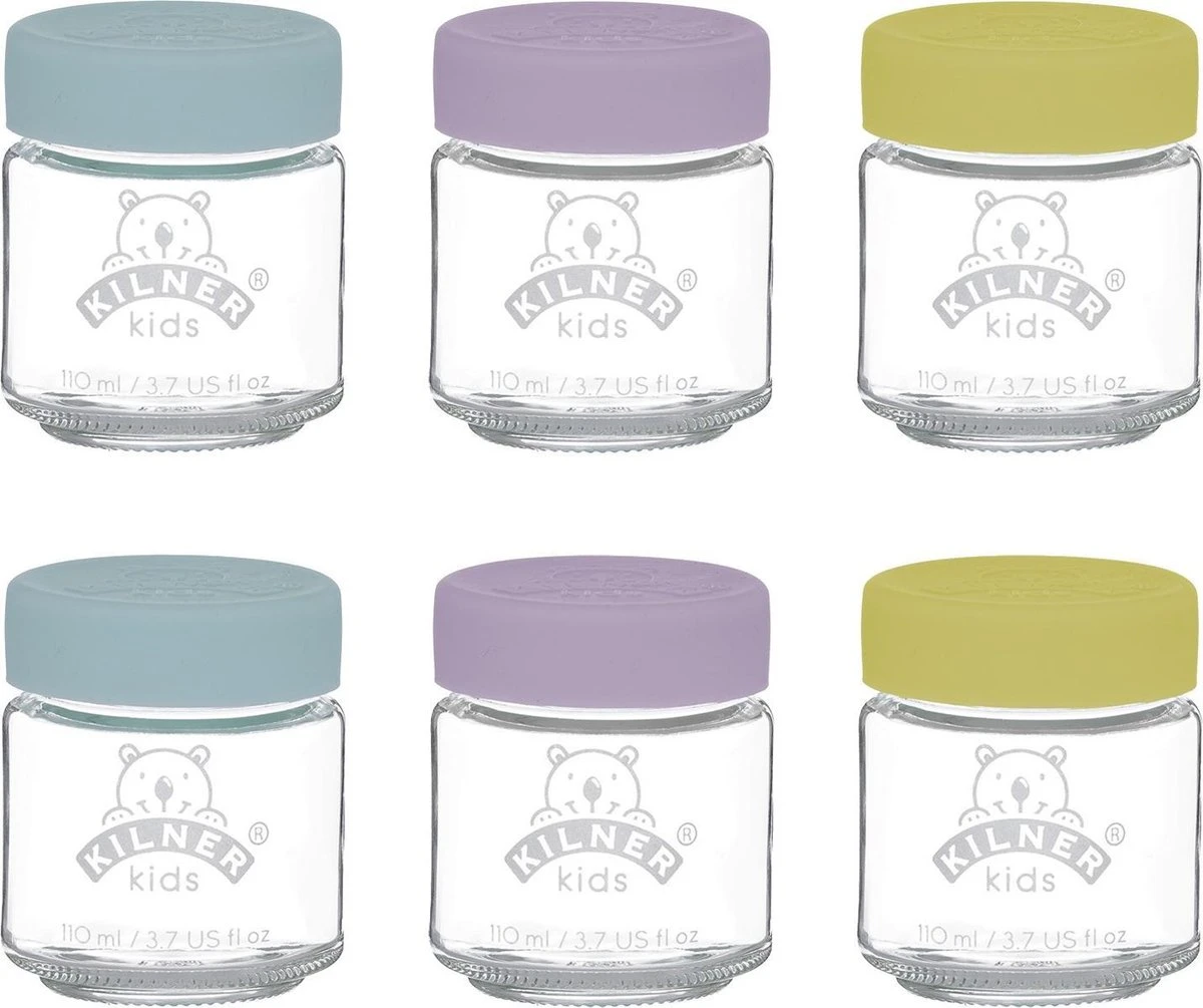 Kilner - Set Van 6 Voorraadpotten Voor Babyvoeding - Glas - Silicone Deksels - 6 X 110 Ml 3 Kilner - Set Van 6 Voorraadpotten Voor Babyvoeding - Glas - Silicone Deksels - 6 X 110 Ml