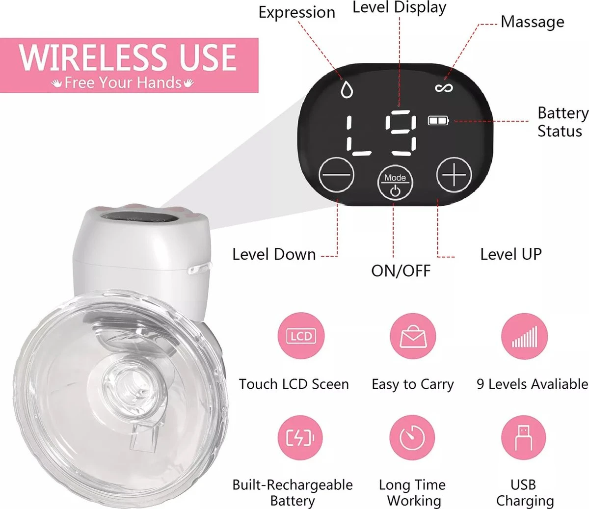 Nutric Elektrische Borstkolf - BPA-Vrij - Draagbaar & Draadloos - Verschillende Opzetstukken & Standen - 2 Stuks 10 Nutric Elektrische Borstkolf - BPA-Vrij - Draagbaar & Draadloos - Verschillende Opzetstukken & Standen - 2 Stuks - Afbeelding 8