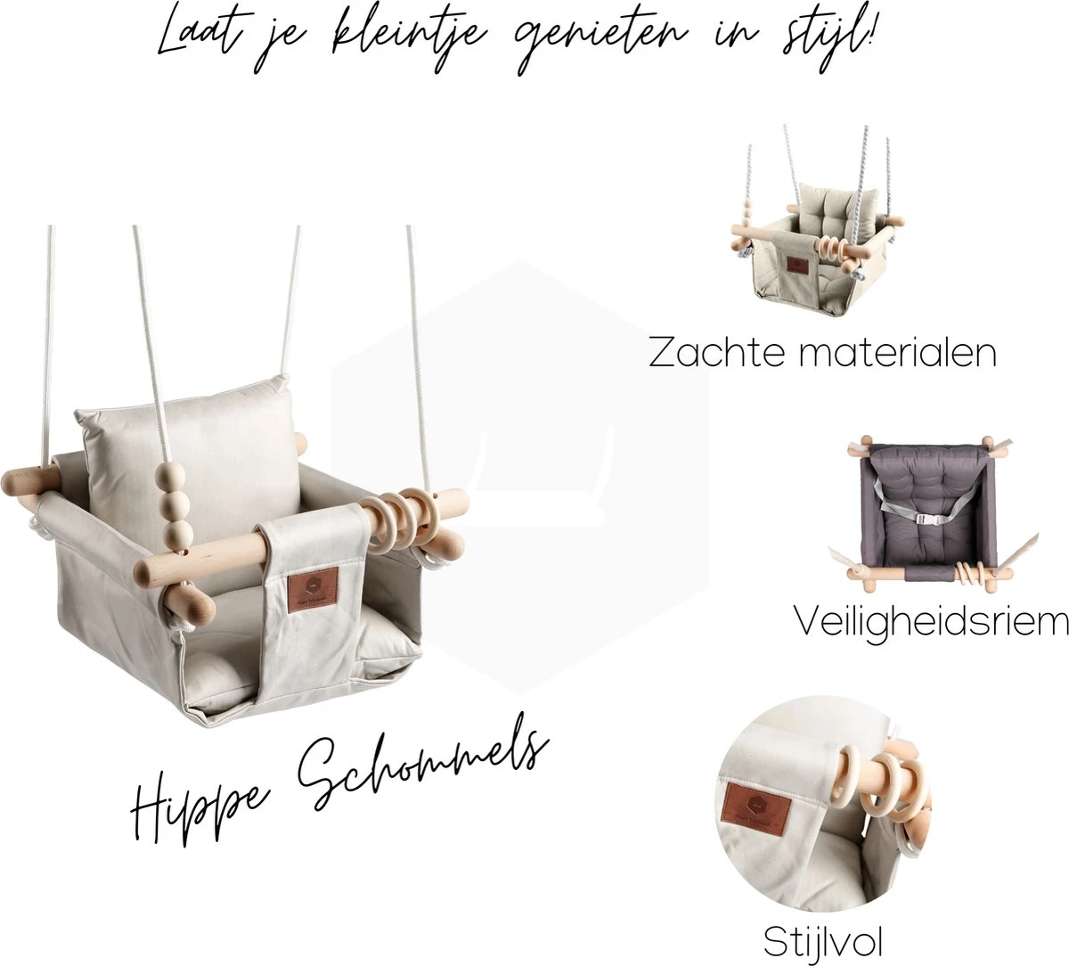 Baby / Kinder Schommel Voor Binnen Of Buiten! - Luxe Baby Swing Off-White - Schommelstoel Inclusief Zachte Kussens En Bevestigingsmaterialen 6 Baby / Kinder Schommel Voor Binnen Of Buiten! - Luxe Baby Swing Off-White - Schommelstoel Inclusief Zachte Kussens En Bevestigingsmaterialen - Afbeelding 4