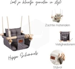Baby / Kinder Schommel Voor Binnen Of Buiten! - Luxe Baby Swing Donker Grijs - Schommelstoel Inclusief Zachte Kussens En Bevestigingsmaterialen - Met Veiligheidsgordel! -Stokke Verkoop 1200x1099