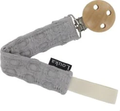 Louka Speenkoord Wafel Grijs De Luxe - Houten Clip