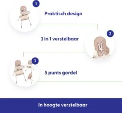 Merkloos Kinderstoel 3 In 1 Verstelbaar - Stoel - Kinderzitje - Stoeltje - Stoelen - Voederstoel - Eetstoel - Combistoel - Baby Eetstoel - Kinderstoel Voor Baby's - Klaptafel 5-punts Gordel - Licht Roze -Stokke Verkoop 1200x1112 4