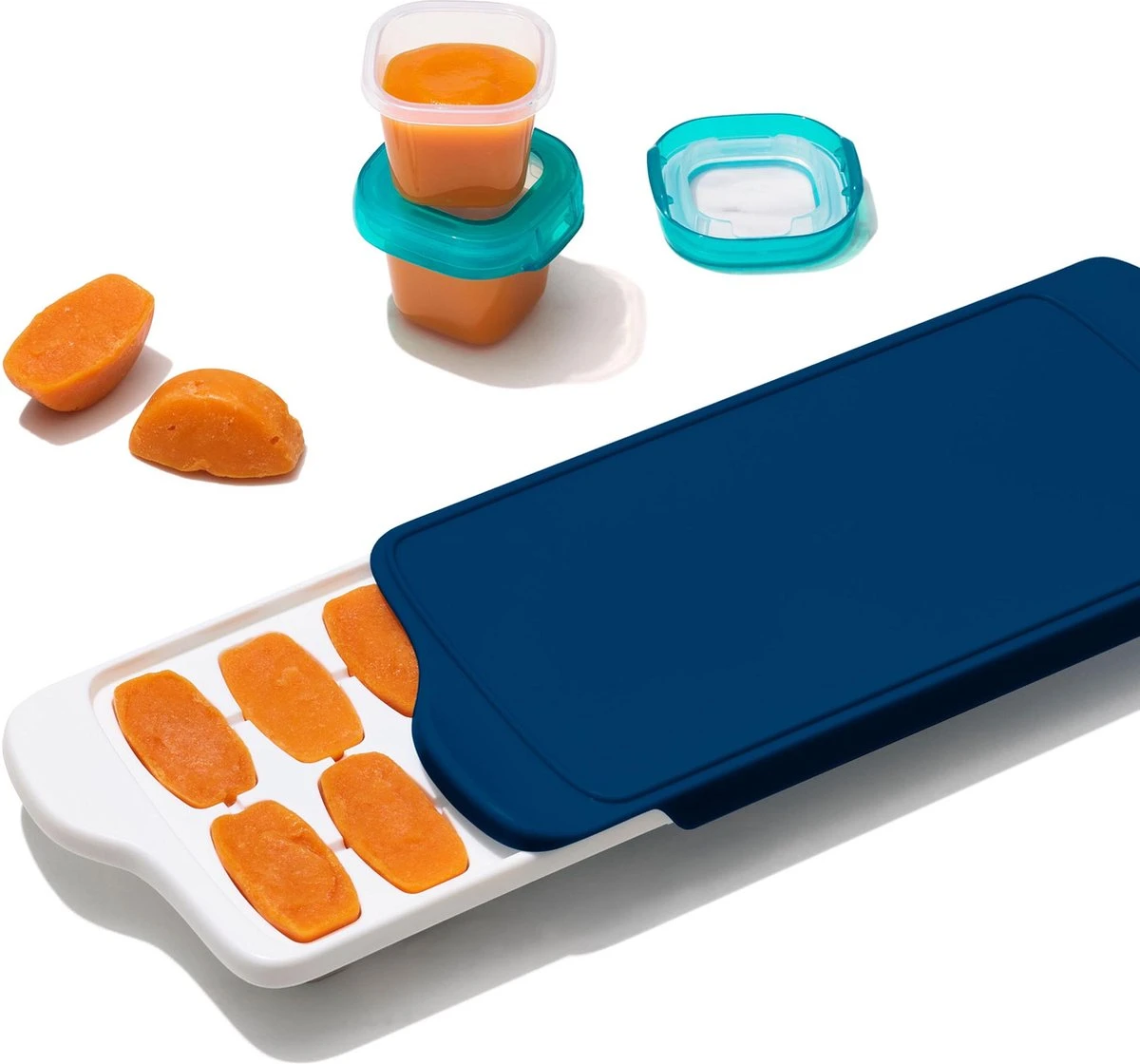 OXO Tot Babyvoeding Diepvriesbakjes - Babyvoeding Bewaarbakjes - Diepvriesbakjes Met Deksel - 14x22 Ml- Navy 6 OXO Tot Babyvoeding Diepvriesbakjes - Babyvoeding Bewaarbakjes - Diepvriesbakjes Met Deksel - 14x22 Ml- Navy - Afbeelding 4