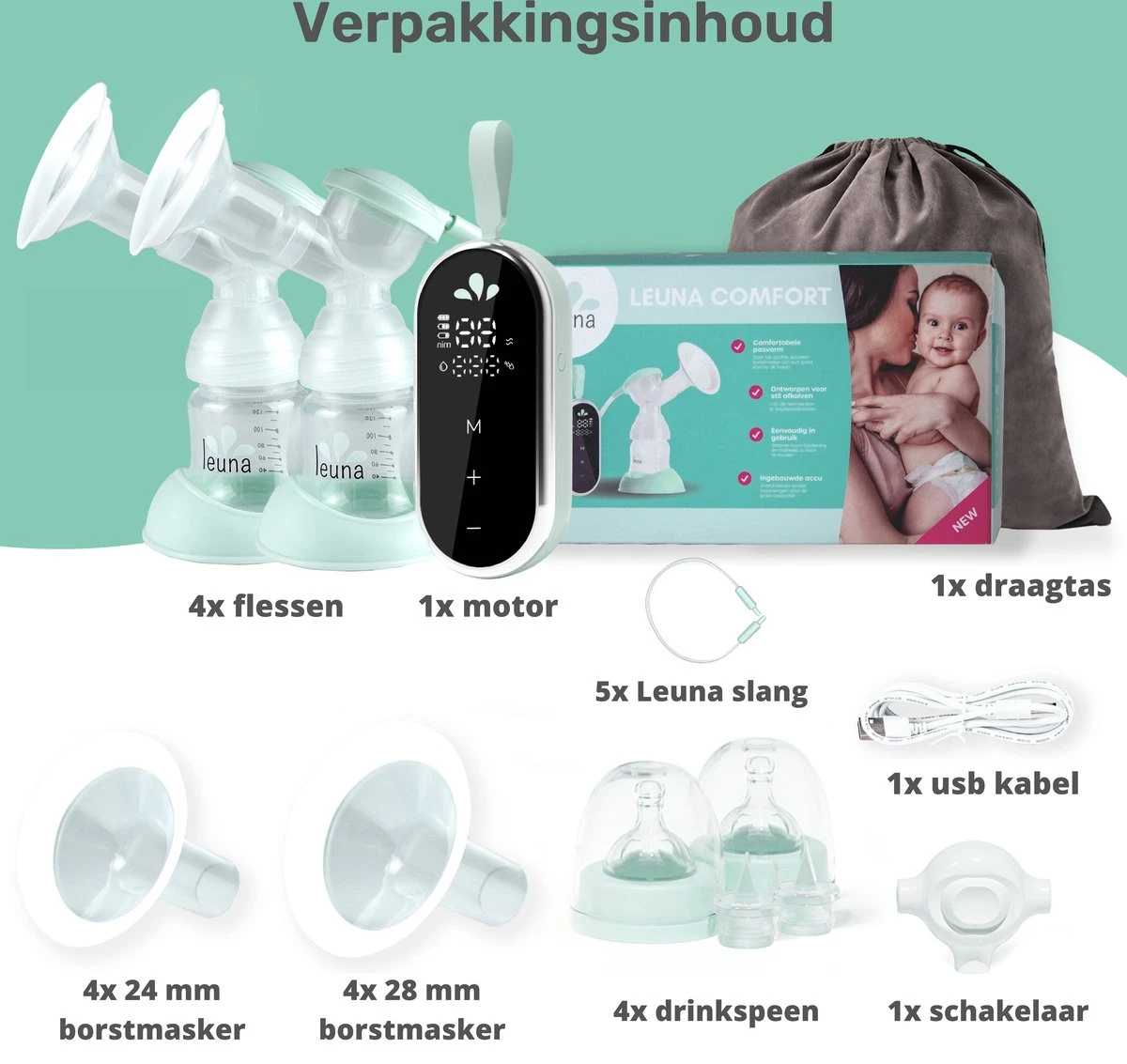 Leuna Comfort Kolfset - Extra Kolfaccessoires - Elektrische Borstkolf - Dubbele Borstkolf - Oplaadbare Accu - Gemakkelijk Schoonmaken - Stille Kolf - Kolfapparaat - Kolf - Kolven 9 Leuna Comfort Kolfset - Extra Kolfaccessoires - Elektrische Borstkolf - Dubbele Borstkolf - Oplaadbare Accu - Gemakkelijk Schoonmaken - Stille Kolf - Kolfapparaat - Kolf - Kolven - Afbeelding 7
