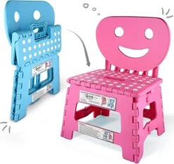 Helperfect Opvouwbare Kinderstoel & Opstapje Met Rugleuning (2 In 1) – Stabiel En Veilig Kinderstoeltje - Roze