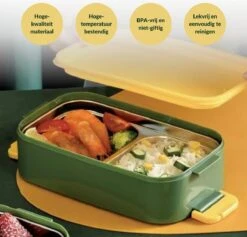 Buxibo - Multifunctionele Stapelbare Lunch Box - Bento Box - Lekvrije Voedsel Container Met Handvat - 4-Laags - Anti - Overflow - Geïsoleerde Maaltijd Box Voor Werk/Kantoor/School - Roestvrijstaal - Groen - 2800ML -Stokke Verkoop 1200x1150 10