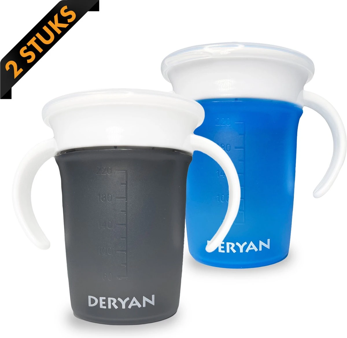 Deryan Luxe Quuby Drinkbeker 360 Trainer - Oefenbeker - Antilekbeker - 2 Stuks - Grijs / Blauw 3 Deryan Luxe Quuby Drinkbeker 360 Trainer - Oefenbeker - Antilekbeker - 2 Stuks - Grijs / Blauw