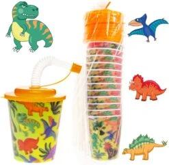 Merkloos Decopatent® 12 STUKS DINOSAURUS 3D Drink Beker Met Rietje En Deksel - 250ML - Dino Plastic Bekers - Kinderfeestje - Kinderverjaardag Bekertjes - Traktatie - Uitdeelcadeaus -Stokke Verkoop 1200x1170 5