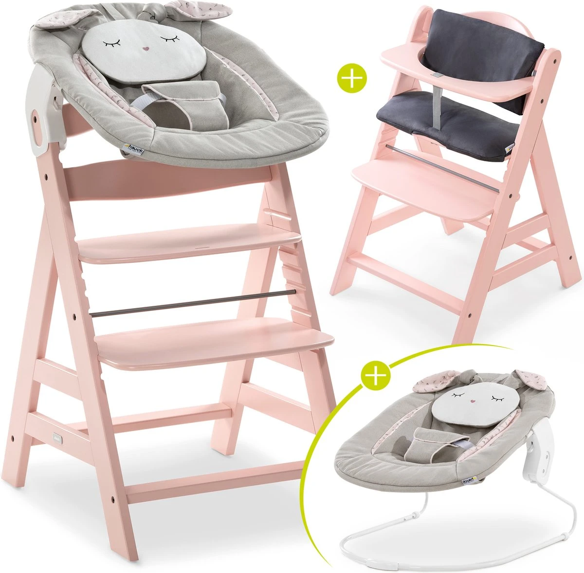 Hauck Alpha Plus Kinderstoel Newborn Set Met Bouncer Powder Bunny - Roze 3 Hauck Alpha Plus Kinderstoel Newborn Set Met Bouncer Powder Bunny - Roze