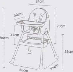 Kinderstoel 3 In 1 - Kinderzetel - Inklapbare Eetstoel Met Opbergmand - Afneembare Plaat - Verstelbaar Baby Stoel -Baby Eetstoel - Uitneembaar Lederen Kussen - Stille Antislip Stoelpoten Om De Vloer Te Beschermen - 5-punts Gordel - 40 Kg Dragen -Stokke Verkoop 1200x1180 8