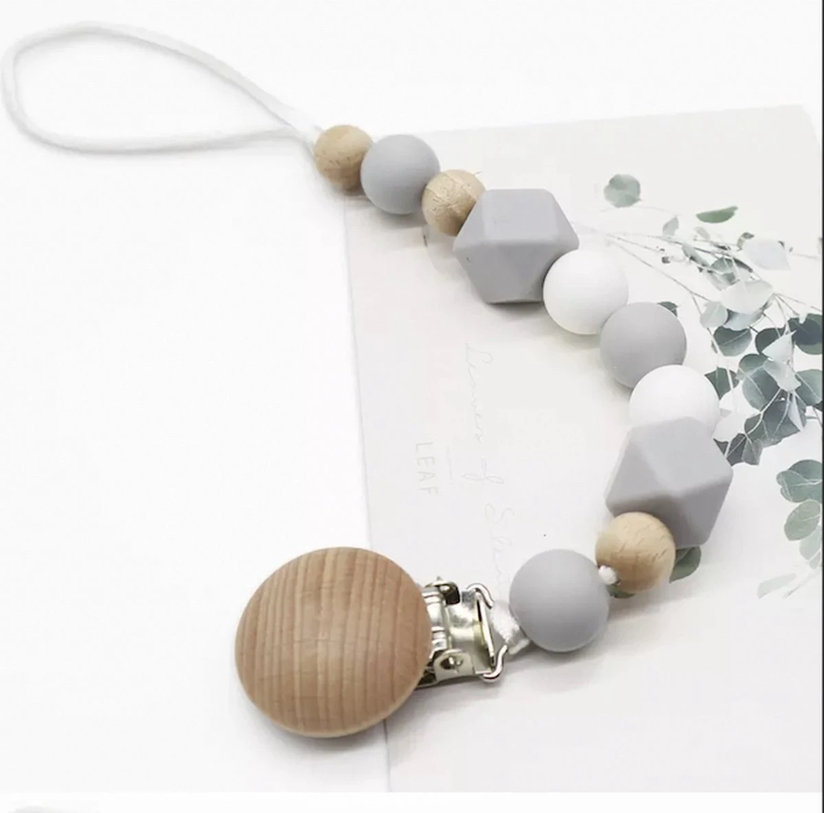 Speenkoord - Baby - Siliconen & Hout Kralen - BPA Vrij - Jongen - Meisje - Licht Grijs 3 Speenkoord - Baby - Siliconen & Hout Kralen - BPA Vrij - Jongen - Meisje - Licht Grijs