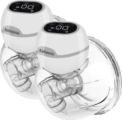 Aidmom - Set - Dubbele Elektrische Borstkolf – Grijs – Oplaadbare Draagbare Borstkolf – Draadloze Borstkolven – BPA Vrij – Handsfree Kolven – 24mm – Borstvoeding – Set Van 2 Stuks