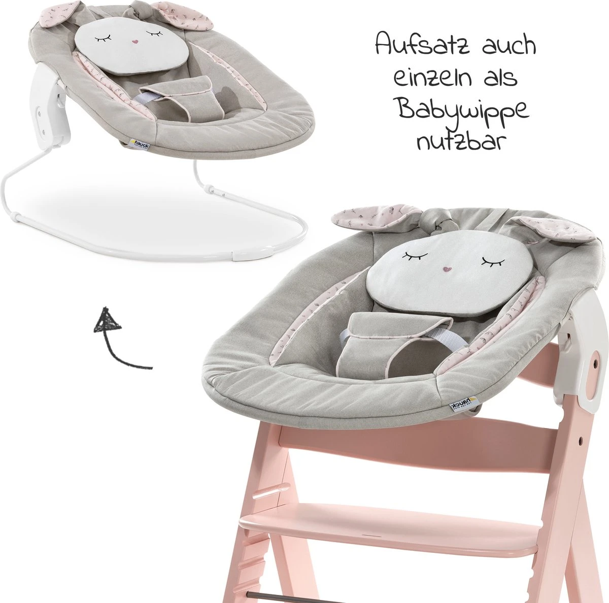Hauck Alpha Plus Kinderstoel Newborn Set Met Bouncer Powder Bunny - Roze 9 Hauck Alpha Plus Kinderstoel Newborn Set Met Bouncer Powder Bunny - Roze - Afbeelding 7