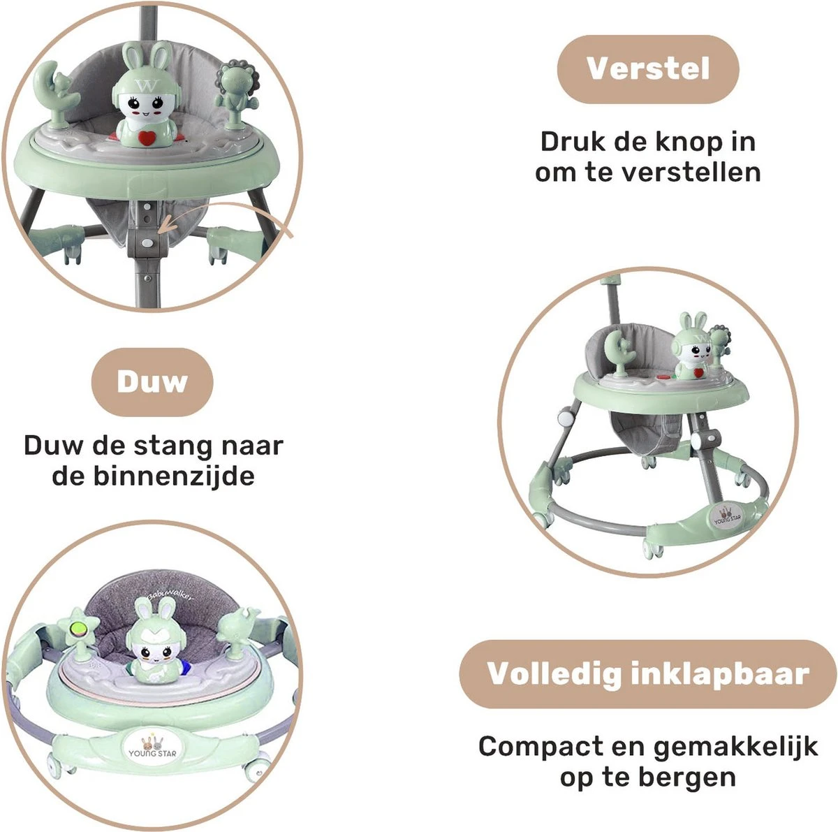 Young Star® Loopstoel - Baby Loopwagen – Loopstoeltje Baby - Looptrainer - Leren Lopen - Inclusief Voetenmat En Steel - Babywalker 5 Young Star® Loopstoel - Baby Loopwagen – Loopstoeltje Baby - Looptrainer - Leren Lopen - Inclusief Voetenmat En Steel - Babywalker - Afbeelding 3