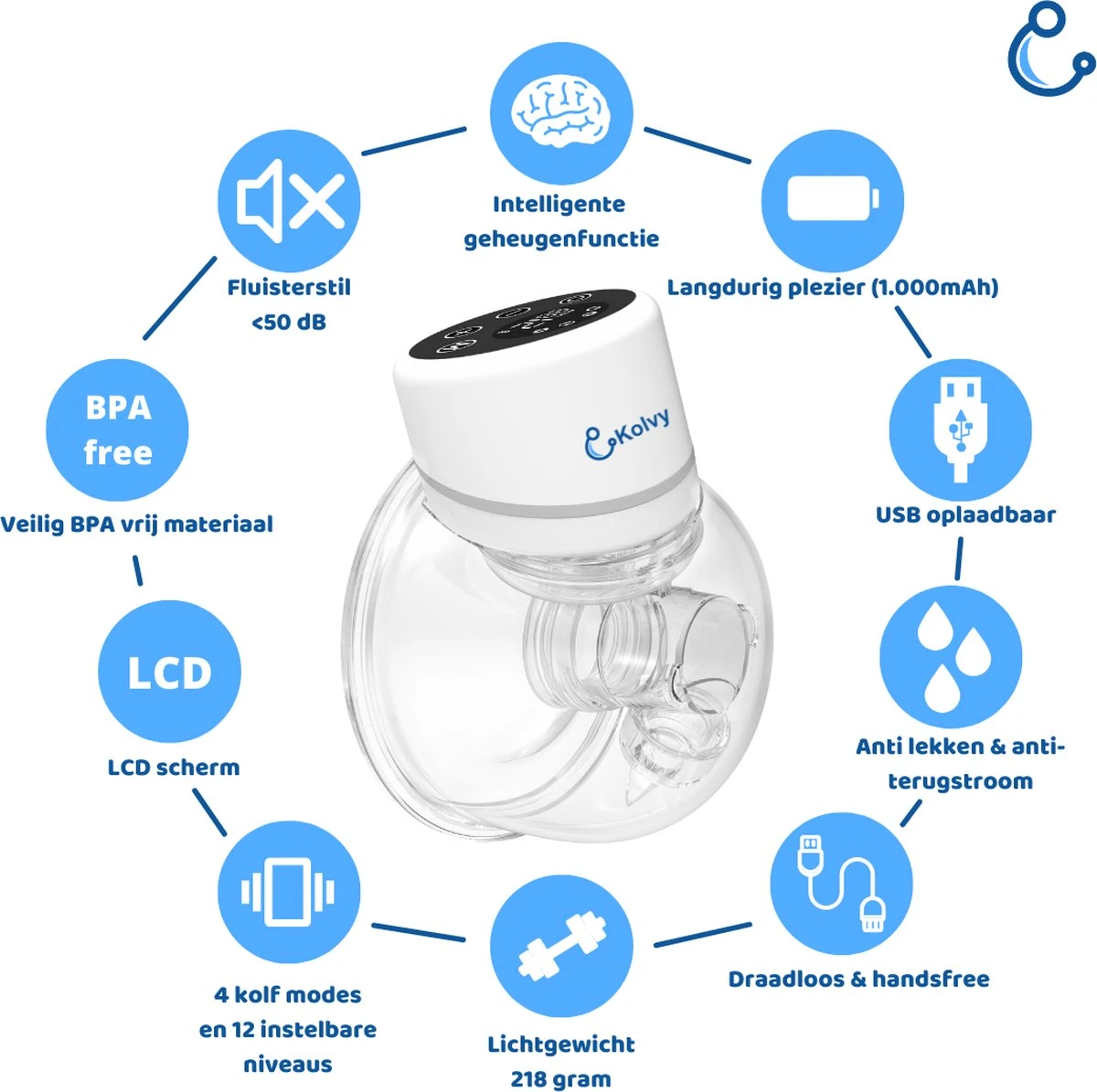 Kolvy® Pro Draadloze Elektrische Borstkolf - Intelligente Kolfapparaten - Handsfree Breast Pump - 4 Modes & 12 Levels - USB Oplaadbaar - NIEUW - Professioneel - LED Scherm - Incl. 3 Maten 4 Kolvy® Pro Draadloze Elektrische Borstkolf - Intelligente Kolfapparaten - Handsfree Breast Pump - 4 Modes & 12 Levels - USB Oplaadbaar - NIEUW - Professioneel - LED Scherm - Incl. 3 Maten - Afbeelding 2