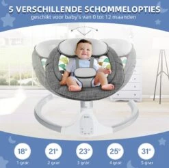 Merkloos Elektrisch Wipstoel - Baby Schommelstoel - Elektrische Babyschommel - Babyswing - Wipstoeltjes Voor Baby Met Klamboe - Grijs -Stokke Verkoop 1200x1195 5