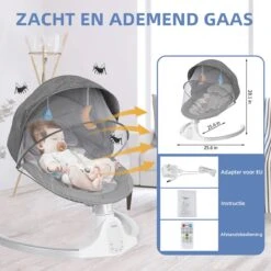 Merkloos Elektrisch Wipstoel - Baby Schommelstoel - Elektrische Babyschommel - Babyswing - Wipstoeltjes Voor Baby Met Klamboe - Grijs -Stokke Verkoop 1200x1198 8