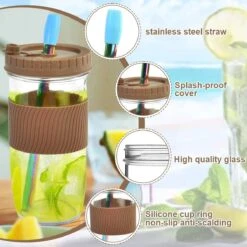 Merkloos Set Van 2 Bubble Tea Bekers 750 Ml Drinkglazen Met Spatwaterdicht Deksel En Rietje, Reinigingsborstel, Herbruikbare Mason Jars, Cocktailglas, Mok Voor Dranken, Milkshakes, Sappen -Stokke Verkoop 1200x1200 1014