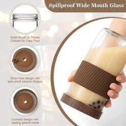 Merkloos Set Van 2 Bubble Tea Bekers 750 Ml Drinkglazen Met Spatwaterdicht Deksel En Rietje, Reinigingsborstel, Herbruikbare Mason Jars, Cocktailglas, Mok Voor Dranken, Milkshakes, Sappen -Stokke Verkoop 1200x1200 1015