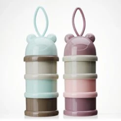 Jinius ® - Melkpoeder Doseerdoosjes - SET PAARS & GROEN - Melkpoeder Bewaarbakjes - Melkpoeder Toren - Melkpoederdoos - Dispenser - 3 Lagen - BPA FREE