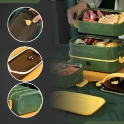 Buxibo - Multifunctionele Stapelbare Lunch Box - Bento Box - Lekvrije Voedsel Container Met Handvat - 4-Laags - Anti - Overflow - Geïsoleerde Maaltijd Box Voor Werk/Kantoor/School - Roestvrijstaal - Groen - 2800ML -Stokke Verkoop 1200x1200 1185