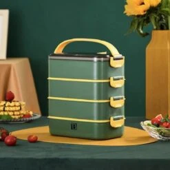 Buxibo - Multifunctionele Stapelbare Lunch Box - Bento Box - Lekvrije Voedsel Container Met Handvat - 4-Laags - Anti - Overflow - Geïsoleerde Maaltijd Box Voor Werk/Kantoor/School - Roestvrijstaal - Groen - 2800ML -Stokke Verkoop 1200x1200 1188