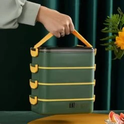 Buxibo - Multifunctionele Stapelbare Lunch Box - Bento Box - Lekvrije Voedsel Container Met Handvat - 4-Laags - Anti - Overflow - Geïsoleerde Maaltijd Box Voor Werk/Kantoor/School - Roestvrijstaal - Groen - 2800ML -Stokke Verkoop 1200x1200 1191