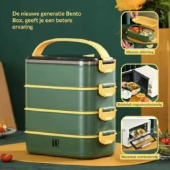 Buxibo - Multifunctionele Stapelbare Lunch Box - Bento Box - Lekvrije Voedsel Container Met Handvat - 4-Laags - Anti - Overflow - Geïsoleerde Maaltijd Box Voor Werk/Kantoor/School - Roestvrijstaal - Groen - 2800ML -Stokke Verkoop 1200x1200 1192