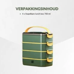 Buxibo - Multifunctionele Stapelbare Lunch Box - Bento Box - Lekvrije Voedsel Container Met Handvat - 4-Laags - Anti - Overflow - Geïsoleerde Maaltijd Box Voor Werk/Kantoor/School - Roestvrijstaal - Groen - 2800ML -Stokke Verkoop 1200x1200 1195
