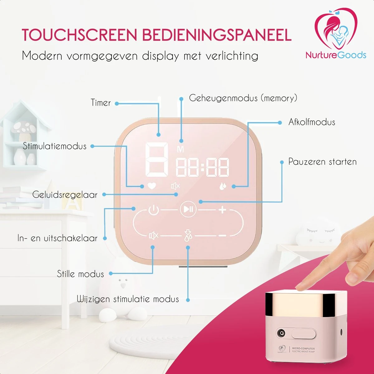 NurtureGoods Smart Dubbele Elektrische Borstkolf - Inclusief 2x180 Ml Babyfles, Kolfdagboek En Speen 5 NurtureGoods Smart Dubbele Elektrische Borstkolf - Inclusief 2x180 Ml Babyfles, Kolfdagboek En Speen - Afbeelding 3