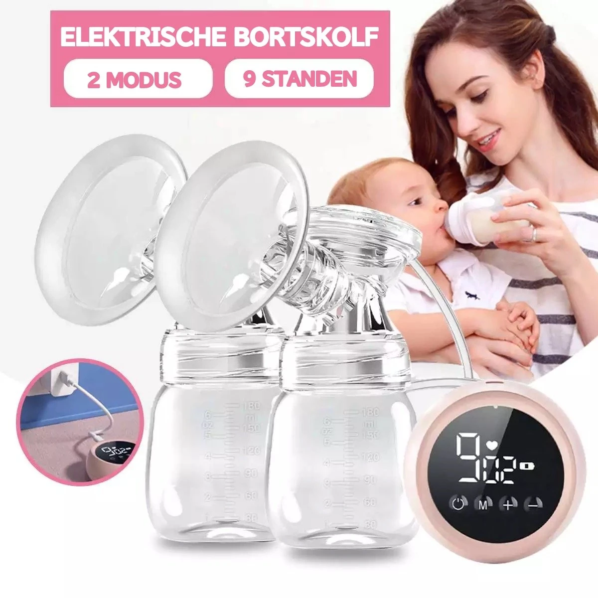 Baby-V® Electrische Borstkolf - Kolfapparaten - Draadloze Borstkolf Handsfree - Inclusief 2 Flesjes 7 Baby-V® Electrische Borstkolf - Kolfapparaten - Draadloze Borstkolf Handsfree - Inclusief 2 Flesjes - Afbeelding 5