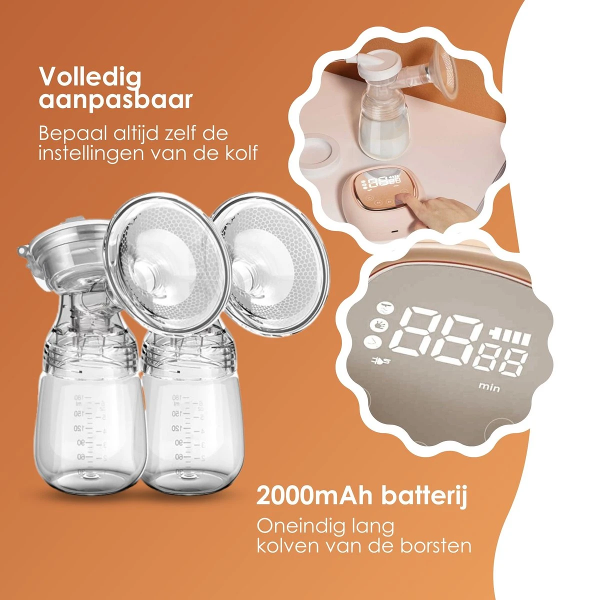 BYER Borstkolf - Dubbele Elektrische Kolf - Oplaadbare Accu - Inclusief 2x180 Ml Babyfles + Speen 11 BYER Borstkolf - Dubbele Elektrische Kolf - Oplaadbare Accu - Inclusief 2x180 Ml Babyfles + Speen - Afbeelding 9