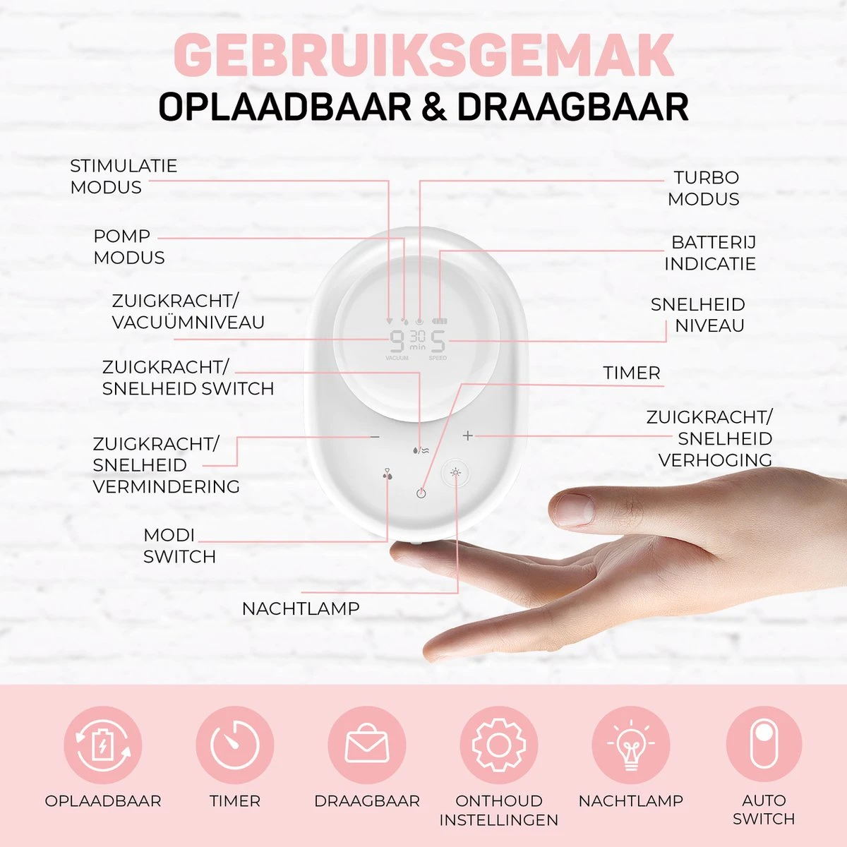 Vulpes BabyCare® Borstkolf Kolfapparaat - Dubbele Elektrische Borstkolf Met Nachtlamp - Oplaadbare Accu - Draagbaar - BPA-Vrij - Incl. 60 Moedermelkbewaarzakjes - PRO Versie 8 Vulpes BabyCare® Borstkolf Kolfapparaat - Dubbele Elektrische Borstkolf Met Nachtlamp - Oplaadbare Accu - Draagbaar - BPA-Vrij - Incl. 60 Moedermelkbewaarzakjes - PRO Versie - Afbeelding 6