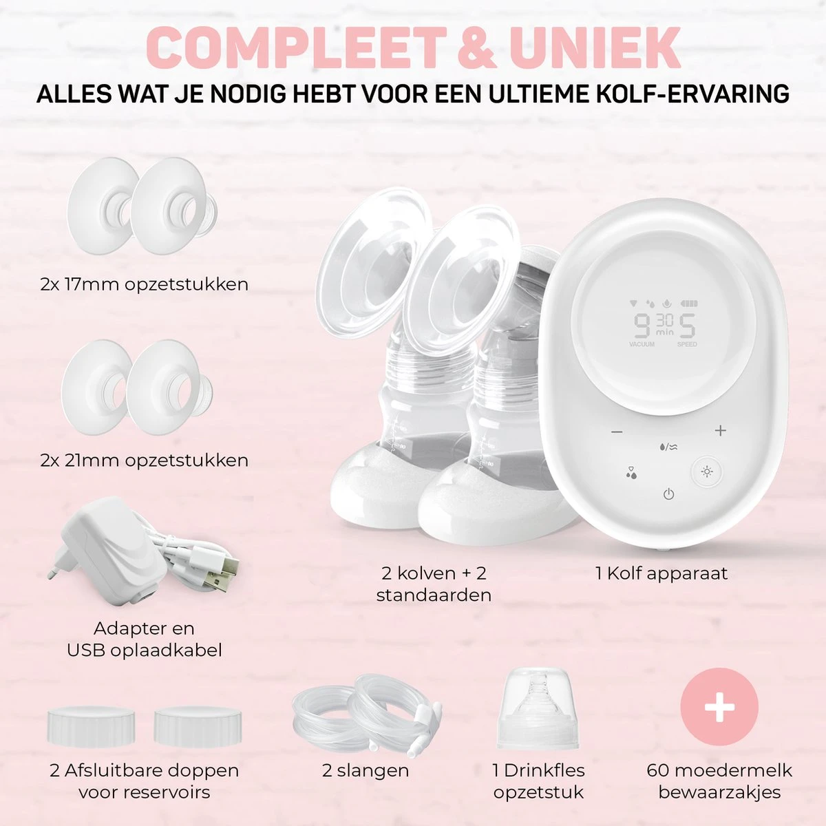 Vulpes BabyCare® Borstkolf Kolfapparaat - Dubbele Elektrische Borstkolf Met Nachtlamp - Oplaadbare Accu - Draagbaar - BPA-Vrij - Incl. 60 Moedermelkbewaarzakjes - PRO Versie 11 Vulpes BabyCare® Borstkolf Kolfapparaat - Dubbele Elektrische Borstkolf Met Nachtlamp - Oplaadbare Accu - Draagbaar - BPA-Vrij - Incl. 60 Moedermelkbewaarzakjes - PRO Versie - Afbeelding 9