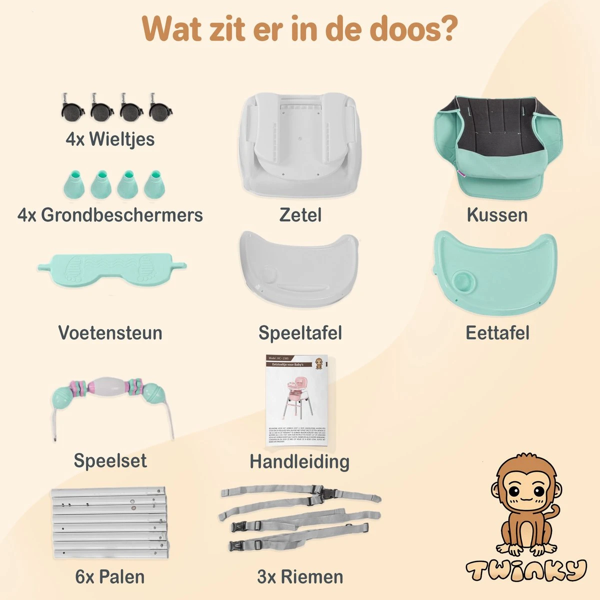 Twinky® Kinderstoel – 2-in-1 Kinderwagen Set – Mint-Groen – Inklapbare Eetstoel & Baby Wagentje En Babystoel Voor Aan Tafel – Kinderzetel, Peuterstoeltje En Meegroeistoel In 1 7 Twinky® Kinderstoel – 2-in-1 Kinderwagen Set – Mint-Groen – Inklapbare Eetstoel & Baby Wagentje En Babystoel Voor Aan Tafel – Kinderzetel, Peuterstoeltje En Meegroeistoel In 1 - Afbeelding 5